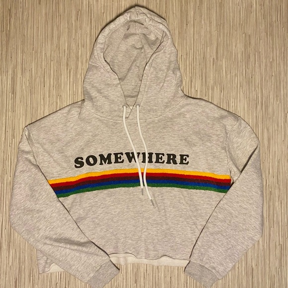 Somewhere Over the Rainbow Grey Cropped Hoodie - Picture 3 of 5